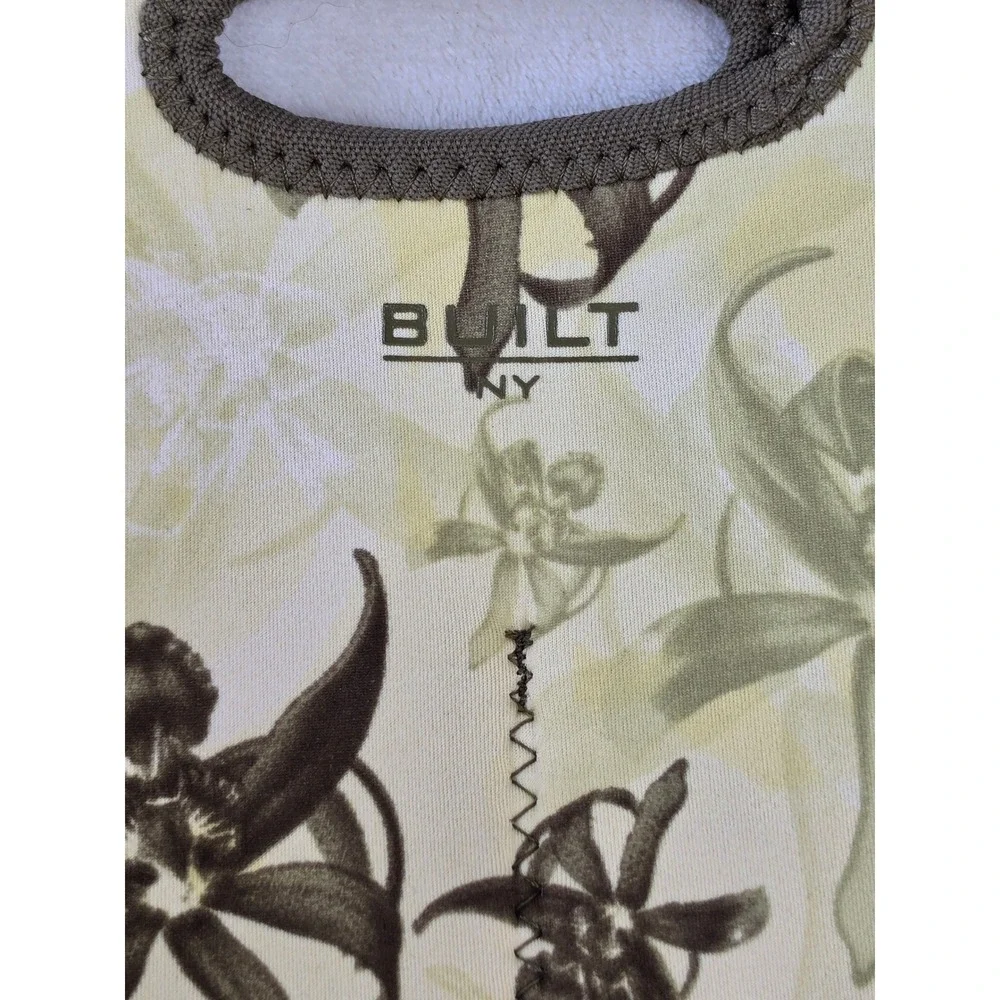 Built NY Neoprene Double Wine Bottle Tote Insulated Floral Orchid Yellow Brown